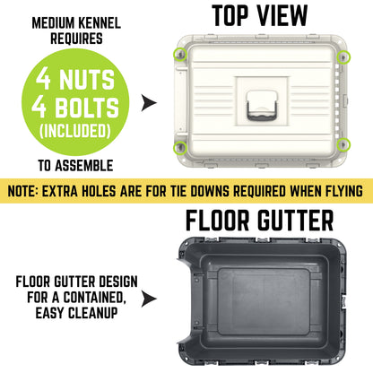 Plastic Kennel for Dogs & Cats, Wire Door, IATA Airline Approved, Travel Crate, with Wheels, Gray, Medium, 27" L X 20" W X 19" H