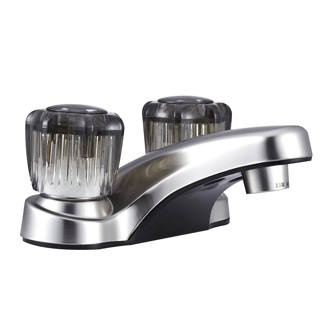 Lavatory Faucet with Smoked Acrylic Knobs for RV Bathrooms - Brushed Satin Nickel