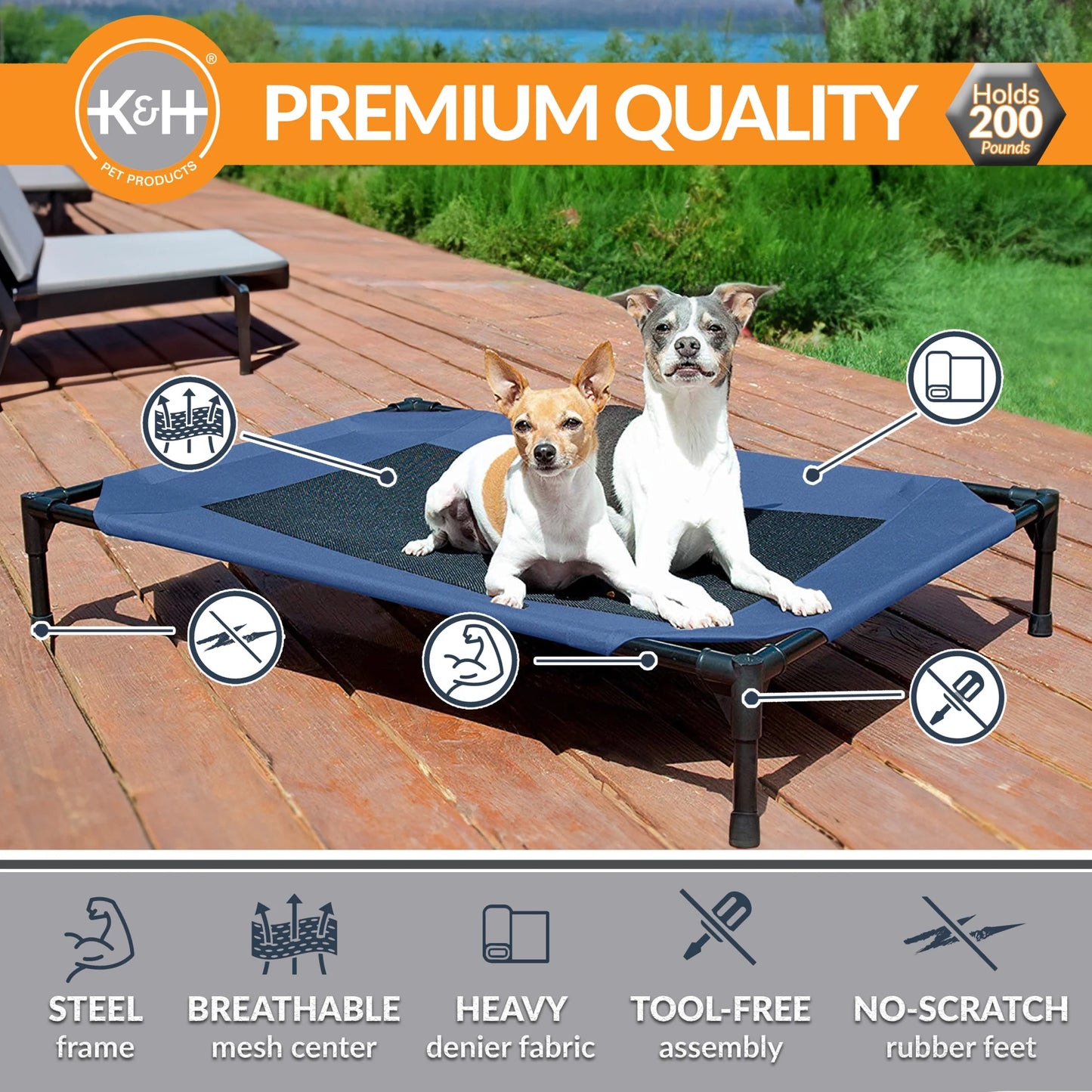 Original Pet Cot Elevated Dog Bed Blue/Black Mesh Medium 32 X 25 X 7 Inches