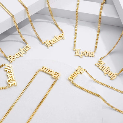 Gold Custom Name Necklace Personalized, Michelle 14K Gold Plated Personalized Name Necklace Gold Customized Necklace Jewelry Name Plate Necklace Personalized Gifts for Women Gothic Font Style