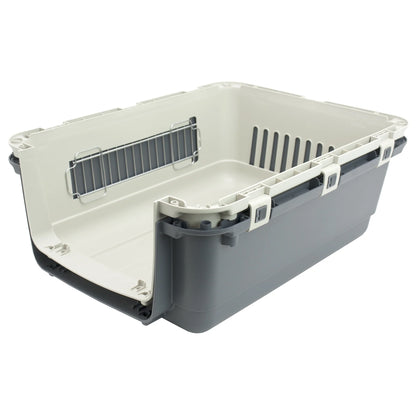 Plastic Kennel for Dogs & Cats, Wire Door, IATA Airline Approved, Travel Crate, with Wheels, Gray, Medium, 27" L X 20" W X 19" H