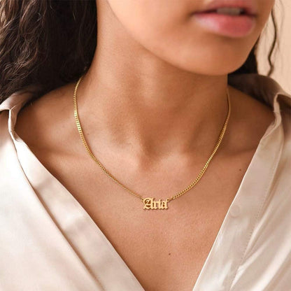 Gold Custom Name Necklace Personalized, Michelle 14K Gold Plated Personalized Name Necklace Gold Customized Necklace Jewelry Name Plate Necklace Personalized Gifts for Women Gothic Font Style