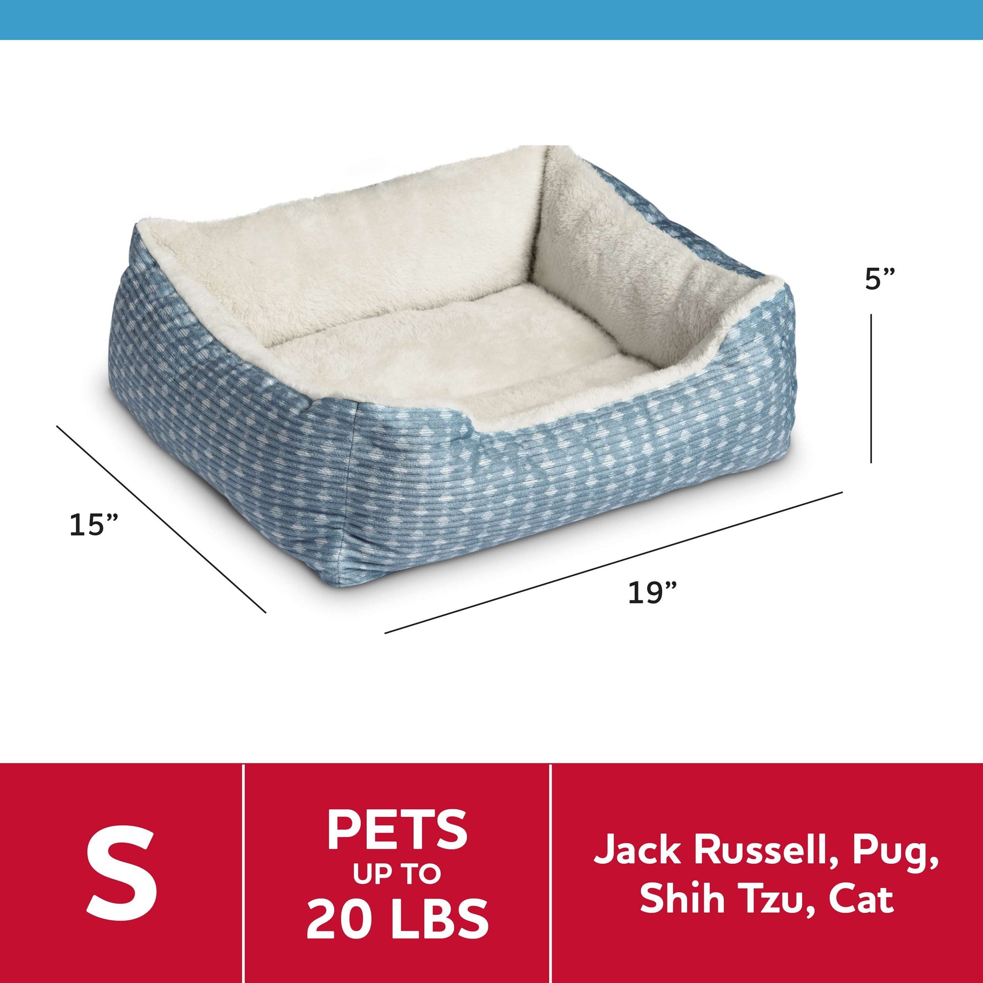 (3 Pack)  Bed for Dogs & Cats, Plush Cuddler, Portable, Machine Washable, Blue & White, 19" × 15"
