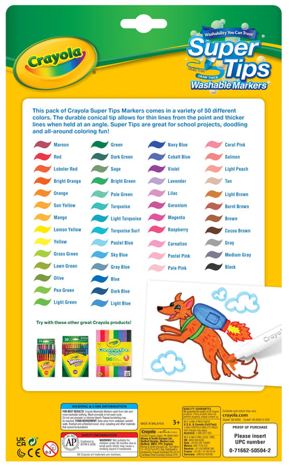 Super Tips Washable Markers for Kids, 50 Ct, Classroom Must Haves, Back to School Supplies, 3+
