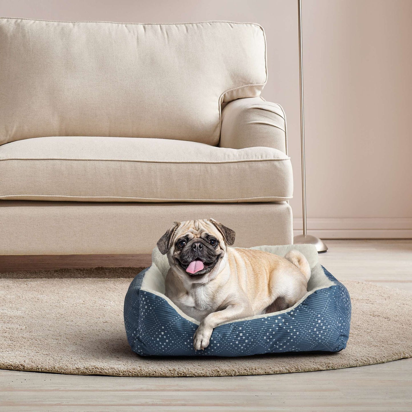 (6 Pack)  Bed for Dogs & Cats, Plush Lounger, Portable, Machine Washable, Blue, 21" X 17"