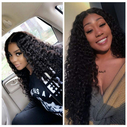 VSHOW Hair Lace Front Pre-Plucked Wigs Human Hair Indian Deep Wave Wet and Wavy Virgin Hair 130% Density 18 Inches for Black Women
