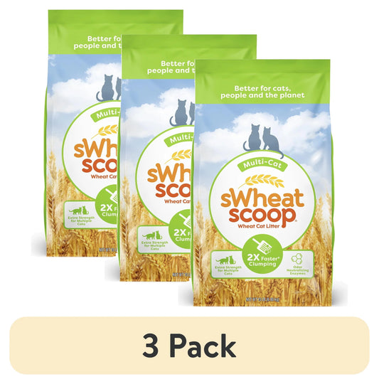 (3 Pack)  Multi-Cat Natural Clumping Wheat Cat Litter, 15Lb