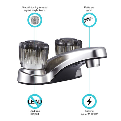 Lavatory Faucet with Smoked Acrylic Knobs for RV Bathrooms - Brushed Satin Nickel