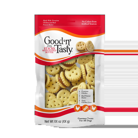 Good ‘N’ Tasty Triple Flavor Stacks, Treats for All Dogs with Chicken and Peanut Butter, 3.5 Oz
