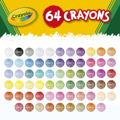 Crayons with Sharpener, 64 Ct, Back to School Supplies, Classroom Must Haves for Teachers, Arts and Crafts, Coloring Gift for Kids, Ages 4, 5, 6, 7
