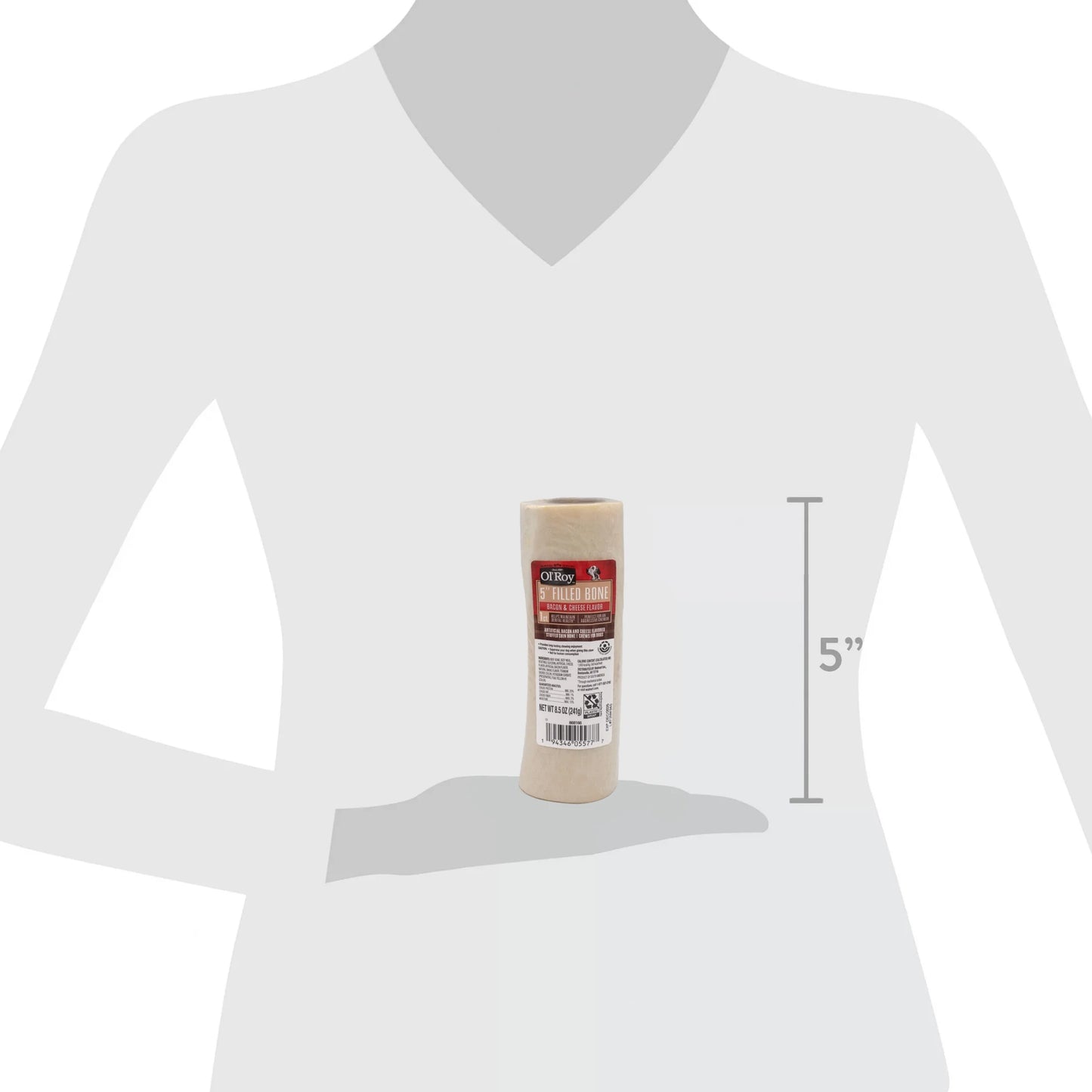 Ol' Roy 5" Stuffed Shin Dog Dry Chew Bone, Bacon & Cheese 1 Count