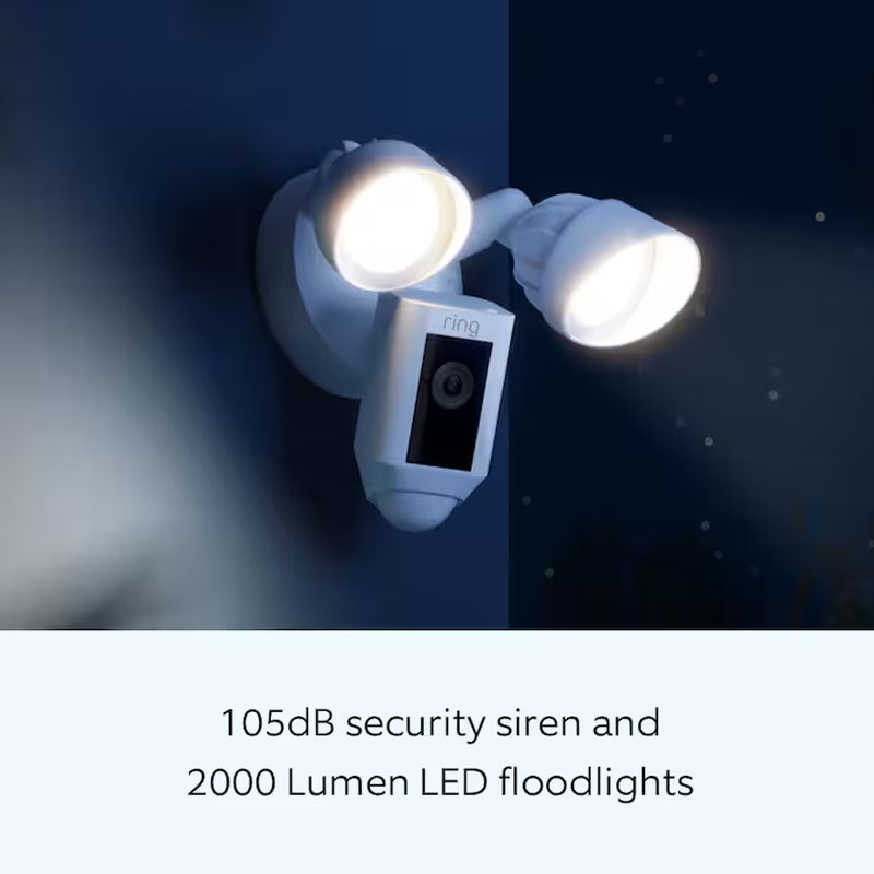 Floodlight Cam Wired plus - Smart Security Video Camera with 2 Motion-Activated LED Floodlights, 2-Way Talk, Color Night Vision, White
