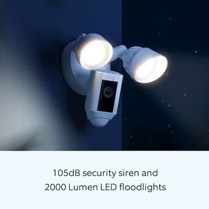 Floodlight Cam Wired plus - Smart Security Video Camera with 2 Motion-Activated LED Floodlights, 2-Way Talk, Color Night Vision, White