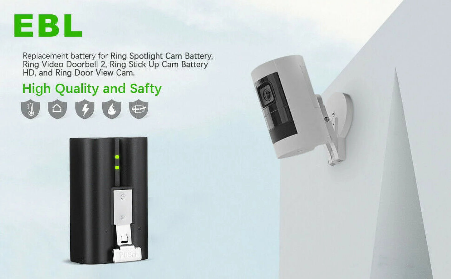 2-Pack Rechargeable Replacement Battery for Ring Spotlight Camera, Ring Video Doorbell 2 and Ring Door View Cam,Stick up Cam