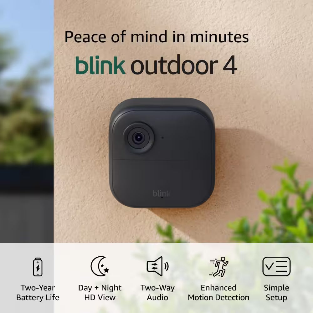 Outdoor 4 - Wireless Battery Operated Smart Security Camera System with 1 - Cameras and Included Sync Module Core, Black