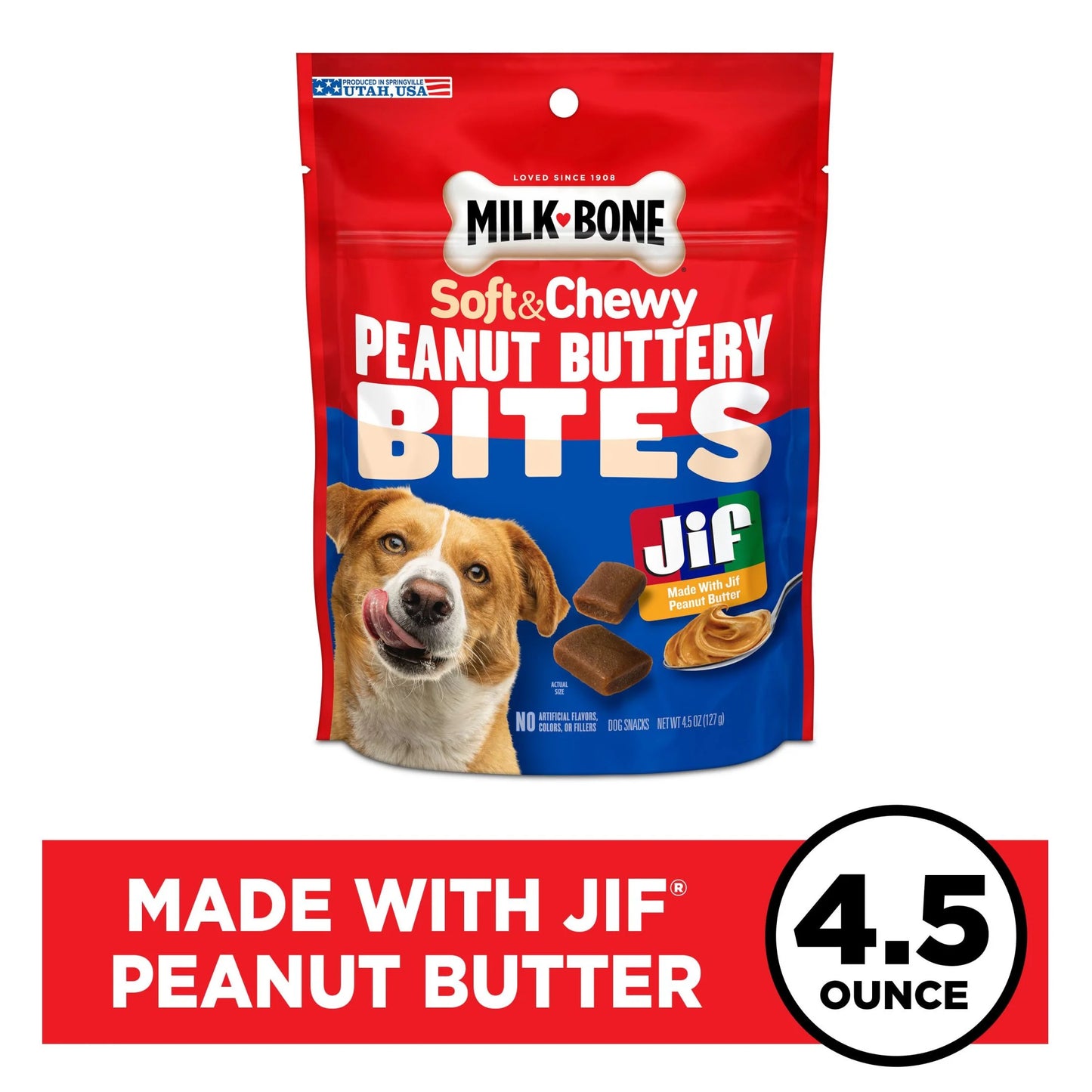 (7 Pack) Milk Bone Peanut Buttery Bites Soft Dog Treats with Jif Peanut Butter, 4.5 Oz Bag