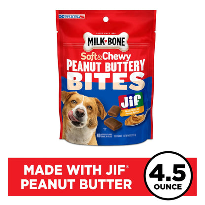 (7 Pack) Milk Bone Peanut Buttery Bites Soft Dog Treats with Jif Peanut Butter, 4.5 Oz Bag