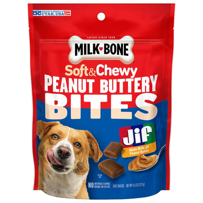 (7 Pack) Milk Bone Peanut Buttery Bites Soft Dog Treats with Jif Peanut Butter, 4.5 Oz Bag