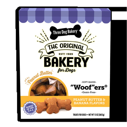 Grain-Free Woofers Dog Treats, Peanut Butter & Banana, 13 Oz