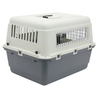 Plastic Kennel for Dogs & Cats, Wire Door, IATA Airline Approved, Travel Crate, with Wheels, Gray, Medium, 27" L X 20" W X 19" H