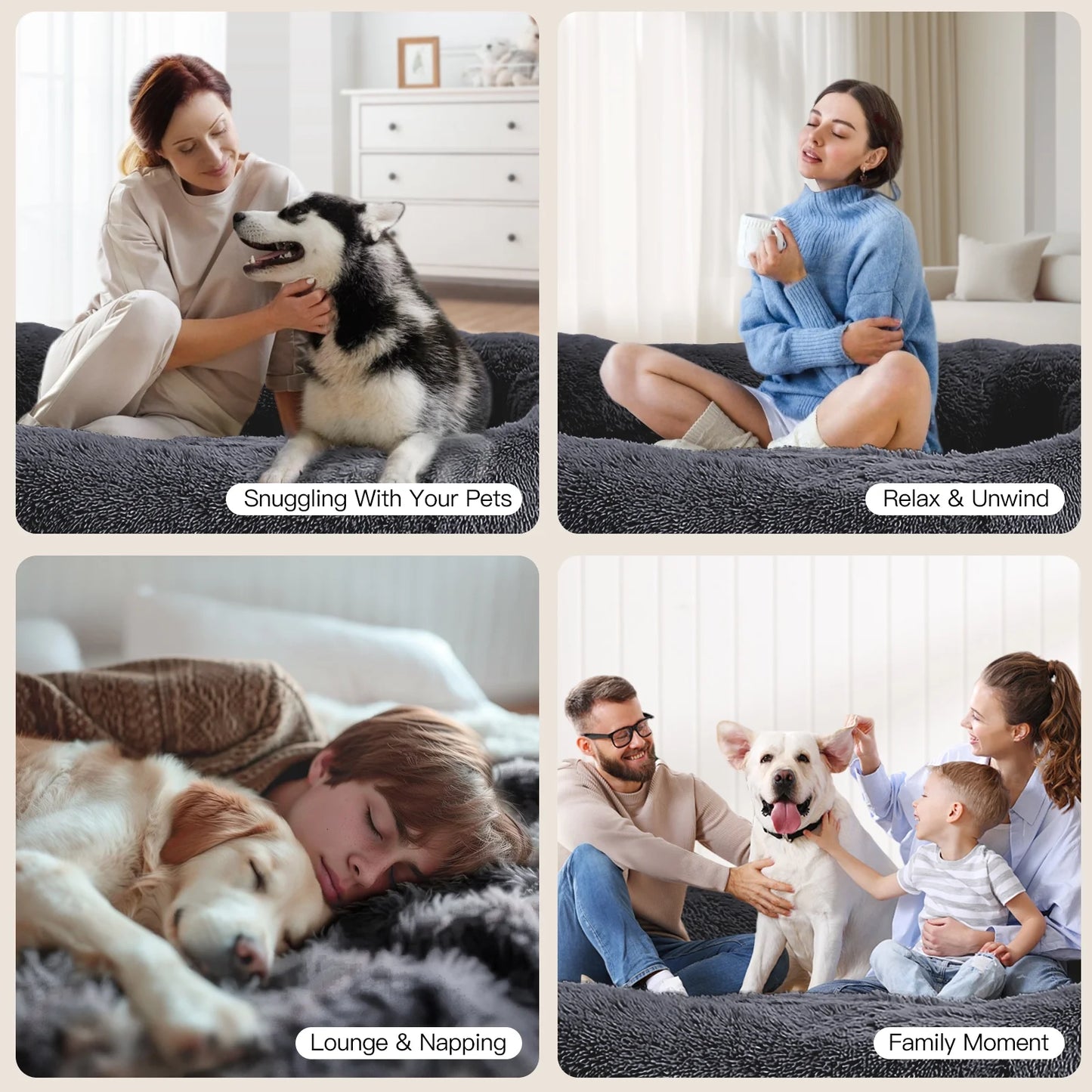 Human Dog Bed, 75''X45''X14'' Large Size Fits for Adults, Washable Cover Dog Bed, Present Plump with Pillow and Blanket, Dark Gray