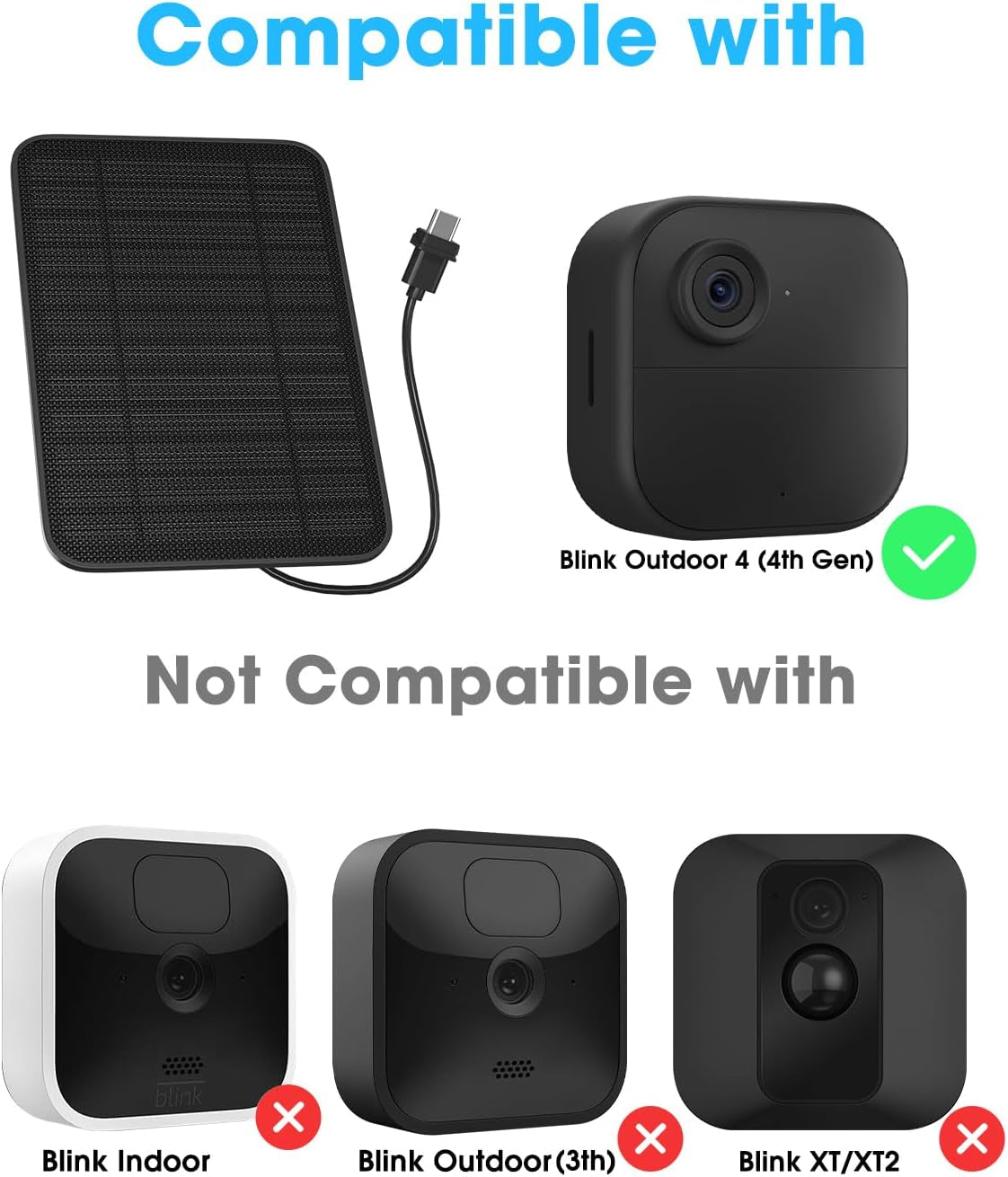 5W Solar Panel for Blink Camera Outdoor, Solar Panel Charger with Battery Compatible with New Blink Outdoor 4 (4Th Gen) Camera, with 13.1Ft Cable, IP65 Weatherproof, Includes Secure Wall Mount, 4 Pack