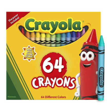 Crayons with Sharpener, 64 Ct, Back to School Supplies, Classroom Must Haves for Teachers, Arts and Crafts, Coloring Gift for Kids, Ages 4, 5, 6, 7