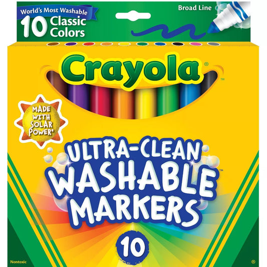 Crayola 10Ct Washable Broad Line Markers - Classic Colors: School Supplies for Kids, Classroom Must Haves, Coloring Markers