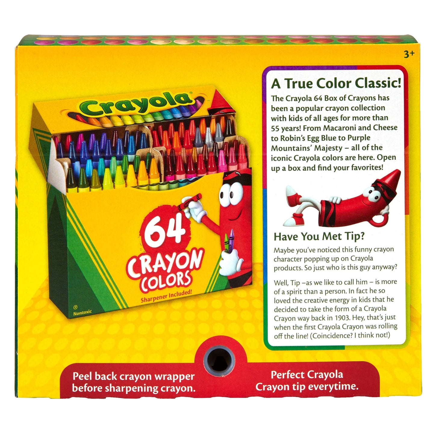 Crayons with Sharpener, 64 Ct, Back to School Supplies, Classroom Must Haves for Teachers, Arts and Crafts, Coloring Gift for Kids, Ages 4, 5, 6, 7