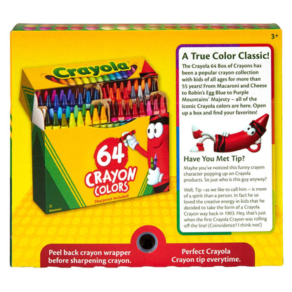 Crayons with Sharpener, 64 Ct, Back to School Supplies, Classroom Must Haves for Teachers, Arts and Crafts, Coloring Gift for Kids, Ages 4, 5, 6, 7