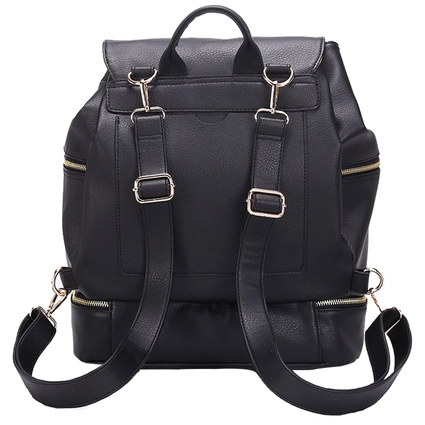 LEQUEEN Large PU Leather Baby Diaper Bag with Nappy Changing Pad Mummy Backpack Back to School Schoolbag,Black