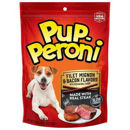 (4 Pack) Pup Peroni Filet Mignon & Bacon Flavor Dog Treats, 5.6Oz Bag