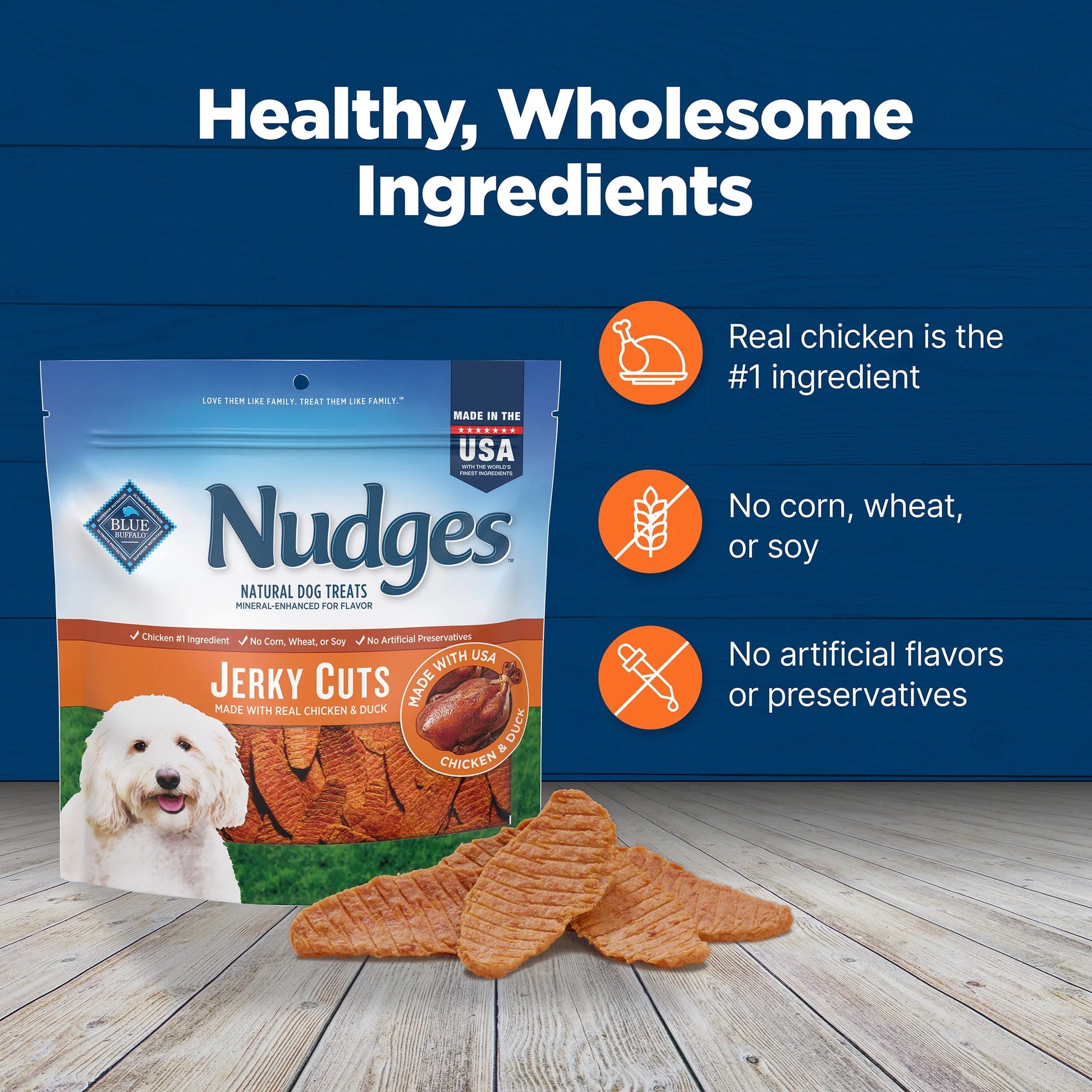 Nudges Jerky Cuts Dog Treats Made with Real Chicken & Duck, 16-Oz. Bag
