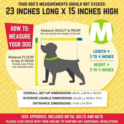 Plastic Kennel for Dogs & Cats, Wire Door, IATA Airline Approved, Travel Crate, with Wheels, Gray, Medium, 27" L X 20" W X 19" H