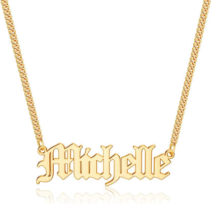 Gold Custom Name Necklace Personalized, Michelle 14K Gold Plated Personalized Name Necklace Gold Customized Necklace Jewelry Name Plate Necklace Personalized Gifts for Women Gothic Font Style