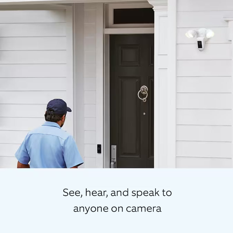 Floodlight Cam Wired plus - Smart Security Video Camera with 2 Motion-Activated LED Floodlights, 2-Way Talk, Color Night Vision, White