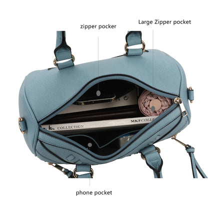 Lara Vegan Leather Women'S Satchel Bag, Elegant Designer Handbag & Wristlet Wallet 2 Pcs - Taupe