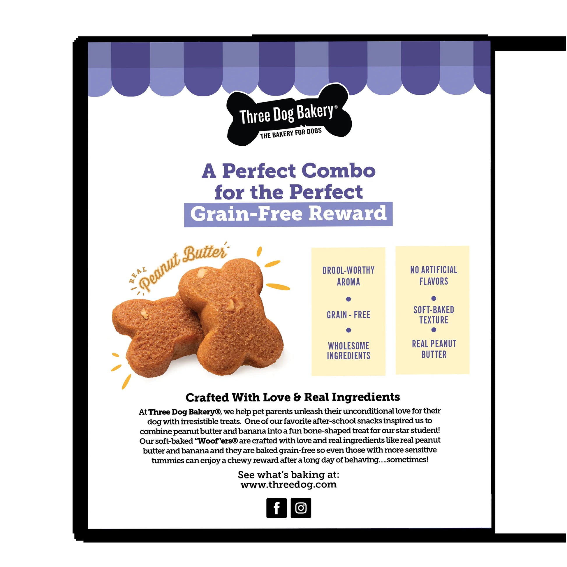 Grain-Free Woofers Dog Treats, Peanut Butter & Banana, 13 Oz