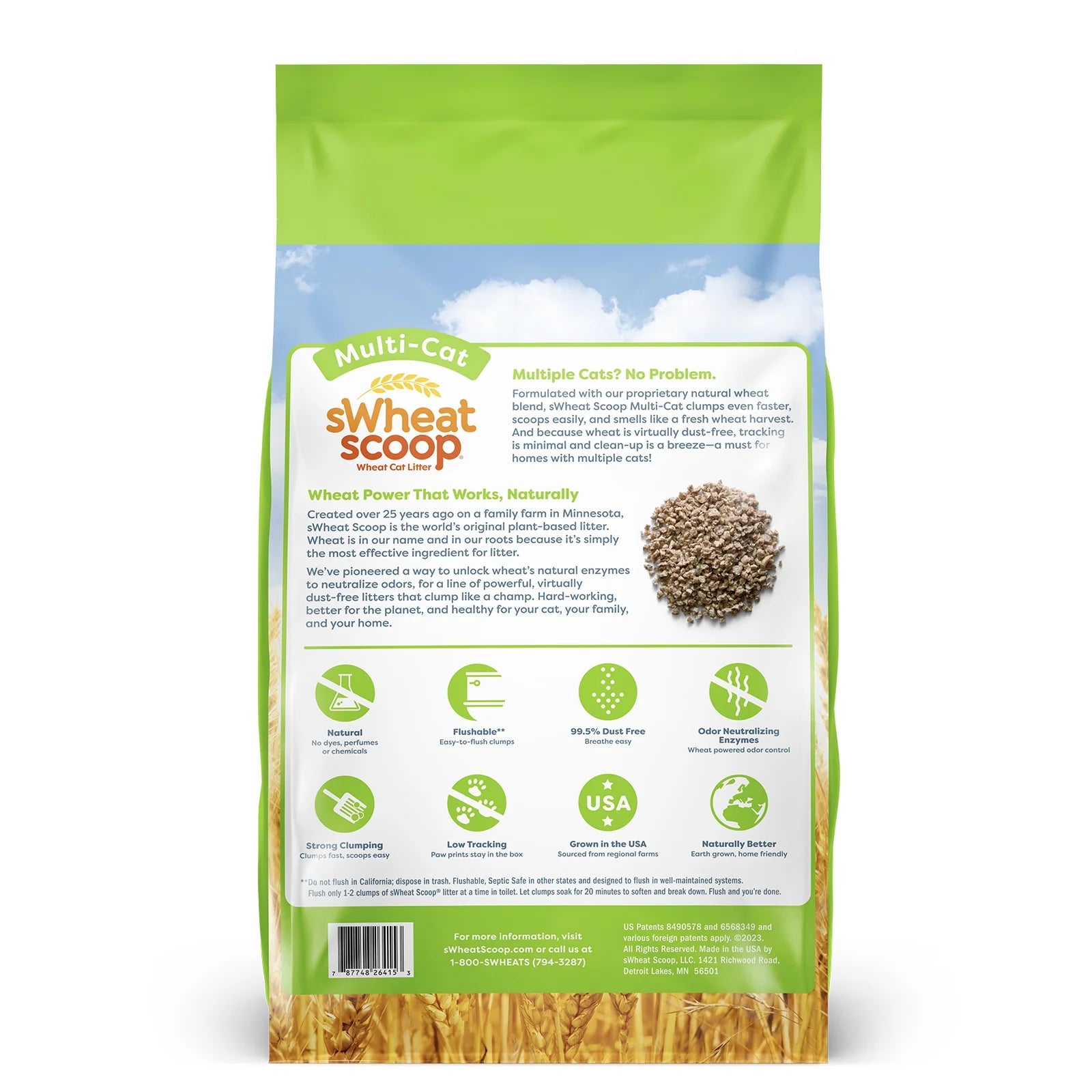 (3 Pack)  Multi-Cat Natural Clumping Wheat Cat Litter, 15Lb
