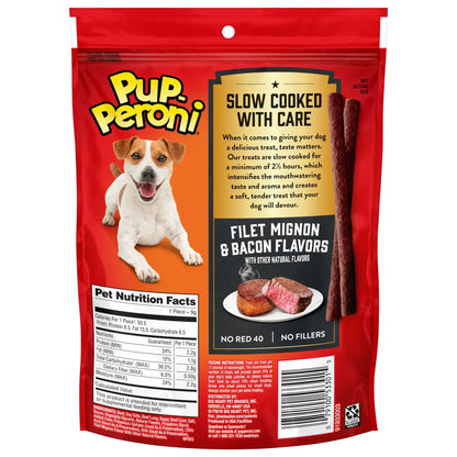 (4 Pack) Pup Peroni Filet Mignon & Bacon Flavor Dog Treats, 5.6Oz Bag