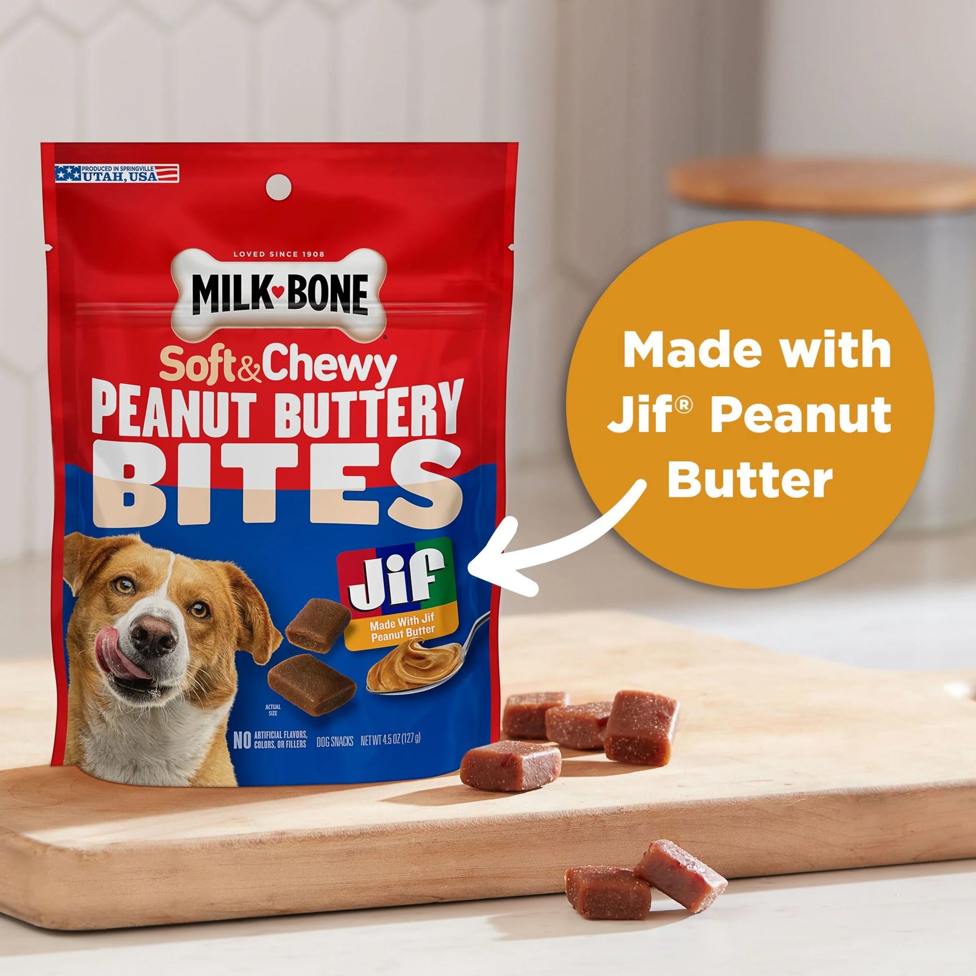 (7 Pack) Milk Bone Peanut Buttery Bites Soft Dog Treats with Jif Peanut Butter, 4.5 Oz Bag