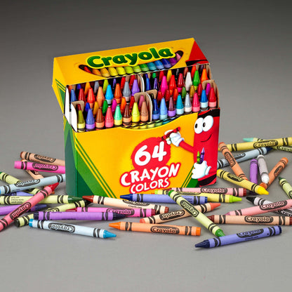 Crayons with Sharpener, 64 Ct, Back to School Supplies, Classroom Must Haves for Teachers, Arts and Crafts, Coloring Gift for Kids, Ages 4, 5, 6, 7