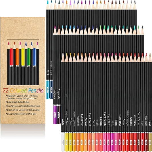 72 Color Pencil Coloring Book for Adults, Back to School Supplies, Soft Core, Artist Drawing Sketching Pencil Set