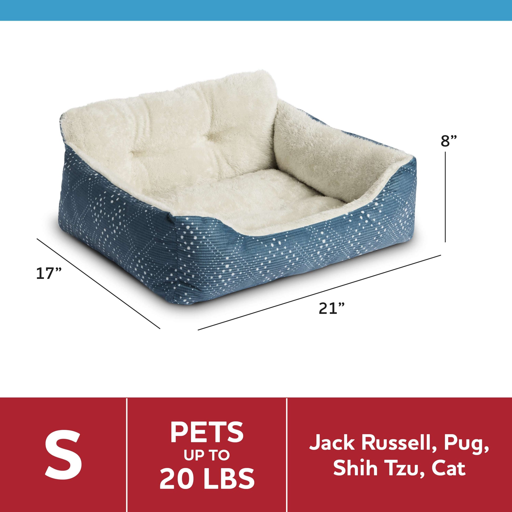 (6 Pack)  Bed for Dogs & Cats, Plush Lounger, Portable, Machine Washable, Blue, 21" X 17"